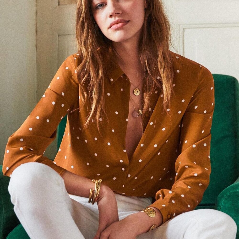 Sezane Pierro Shirt in Ochre Dots (38/M)